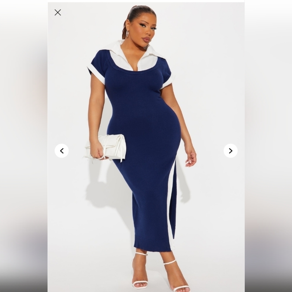 Fashion Nova Aylene Sweater Midi Dress - Navy Size 1X (14/16)(New)
